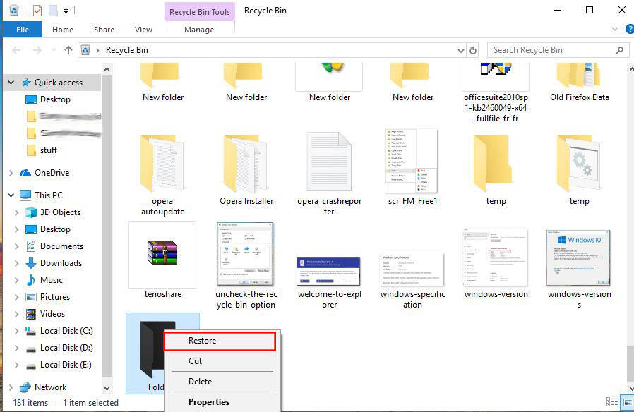 restore deleted files and folder from recycle bin